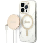 Guess GUBPP14LHMEACSH Case+ Charger Set iPhone 14 Pro 6.1 white/white hard case Marble MagSafe - (GUE002574-0)