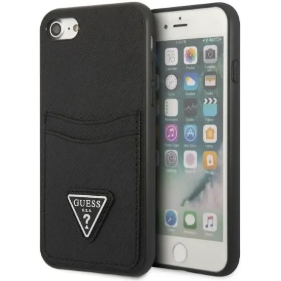 Guess GUHCI8PSATPK iPhone 7/8 SE 2020 / SE 2022 hardcase black/black hardcase Saffiano Triangle Logo Cardslot - (GUE002521-0)
