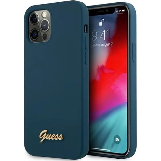 Guess GUHCP12LLSLMGBL iPhone 12 Pro Max 6.7 blue/blue hardcase Metal Logo Script - (GUE001070-0)