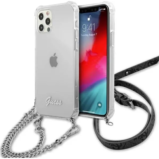 Guess GUHCP12MKC4GSSI iPhone 12/12 Pro 6.1 Transparent hardcase 4G Silver Chain - (GUE001314-0)