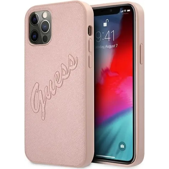 Guess GUHCP12MRSAVSRG iPhone 12/12 Pro 6.1 pink/pink hardcase Saffiano Vintage Script - (GUE001230-0)
