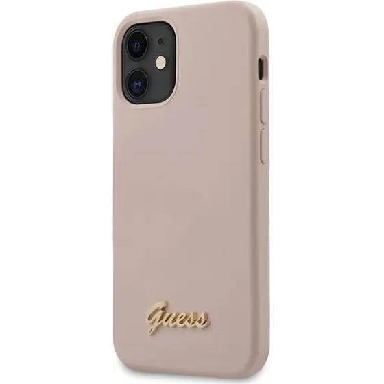 Guess GUHCP12SLSLMGLP iPhone 12 mini 5.4'' light pink/light pink hardcase Silicone Script Gold Logo - (GUE000929-0)