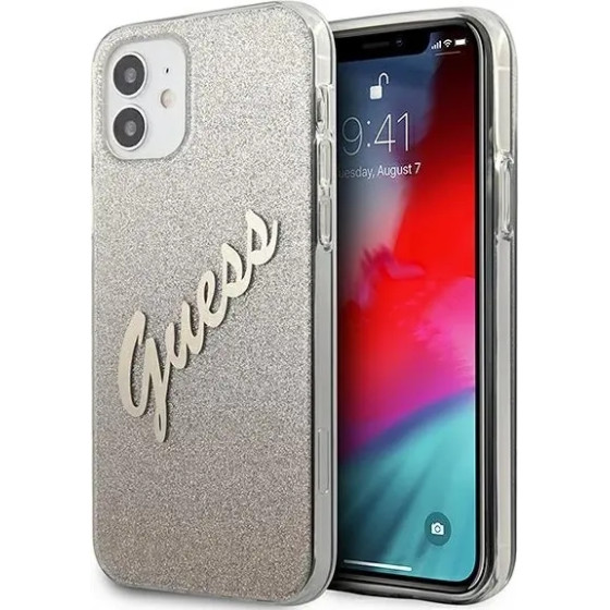 Guess GUHCP12SPCUGLSGO iPhone 12 mini 5.4 gold/gold hardcase Glitter Gradient Script - (GUE001090-0)