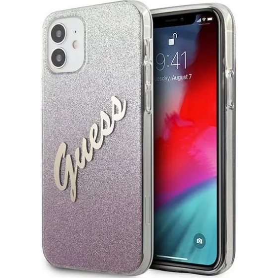 Guess GUHCP12SPCUGLSPI iPhone 12 mini 5.4 pink/pink hardcase Glitter Gradient Script - (GUE001093-0)