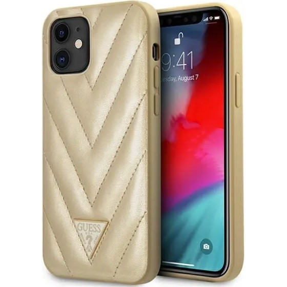 Guess GUHCP12SPUVQTMLBE iPhone 12 mini 5.4 gold/gold hardcase V-Quilted Collection - (GUE000914-0)