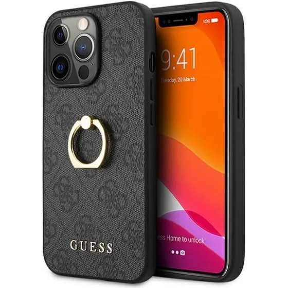 Guess GUHCP13L4GMRGR iPhone 13 Pro / 13 6.1 grey/grey hardcase 4G with ring stand - (GUE001638-0)