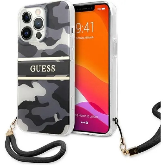 Guess GUHCP13LKCABBK iPhone 13 Pro / 13 6.1 black/black hardcase Camo Strap Collection - (GUE001603-0)