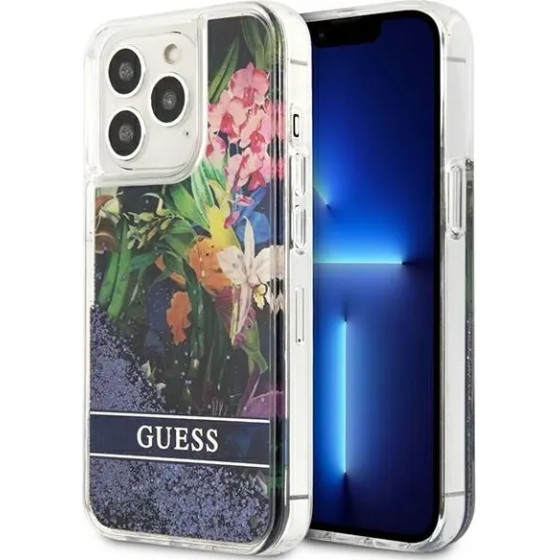 Guess GUHCP13LLFLSB iPhone 13 Pro / 13 6.1 blue/blue hardcase Flower Liquid Glitter - (GUE001934-0)