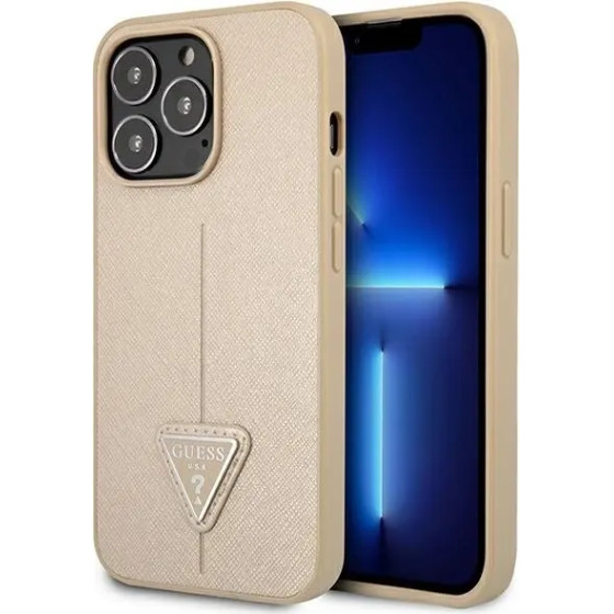 Guess GUHCP13LPSATLE iPhone 13 Pro / 13 6.1 beige/beige hardcase SaffianoTriangle Logo - (GUE001908-0)