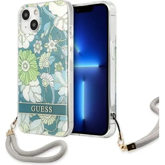 Guess GUHCP13MHFLSN iPhone 13 6.1 green/green hardcase Flower Strap - (GUE001983-0)