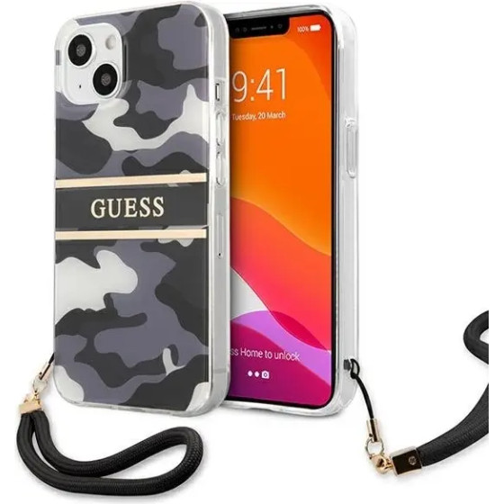Guess GUHCP13MKCABBK iPhone 13 6.1 black/black hardcase Camo Strap Collection - (GUE001602-0)