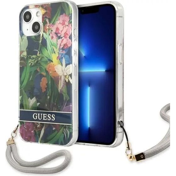 Guess GUHCP13SHFLSB iPhone 13 mini 5.4 blue/blue hardcase Flower Strap - (GUE001978-0)