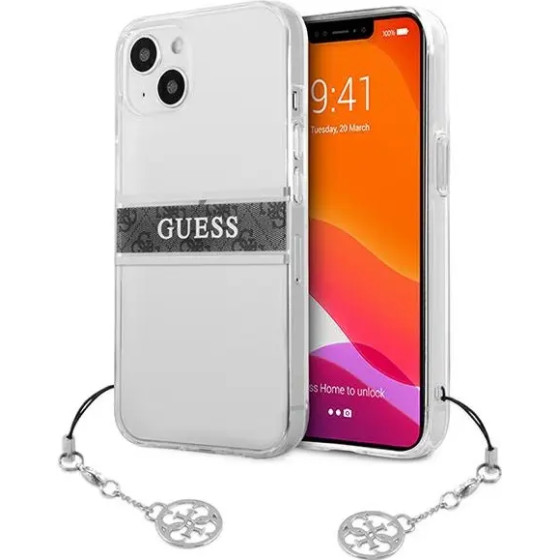 Guess GUHCP13SKB4GGR iPhone 13 mini 5.4 Transparent hardcase 4G Gray Strap Charm - (GUE001617-0)