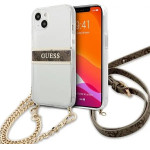 Guess GUHCP13SKC4GBGO iPhone 13 mini 5.4'' Transparent hardcase 4G Brown Strap Gold Chain - (GUE001687-0)
