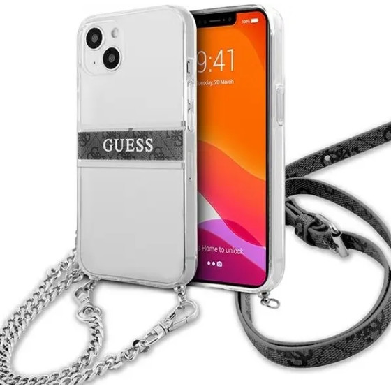 Guess GUHCP13SKC4GBSI iPhone 13 mini 5.4 Transparent hardcase 4G Gray Strap Silver Chain - (GUE001683-0)