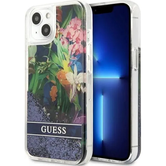 Guess GUHCP13SLFLSB iPhone 13 mini 5.4 blue/blue hardcase Flower Liquid Glitter - (GUE001932-0)