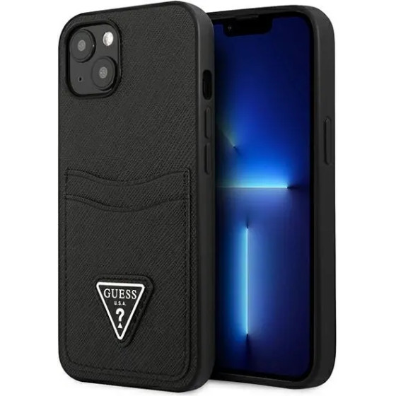 Guess GUHCP13SPSATPK iPhone 13 mini 5,4 black / black hardcase SaffianoTriangle Logo Cardslot - (GUE001969-0)