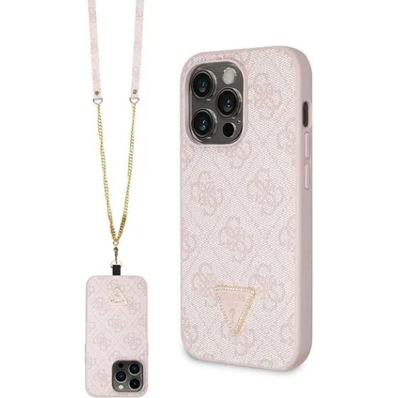 Guess GUHCP14LP4TDSCPP case for iPhone 14 Pro - pink Crossbody 4G Metal Logo - (GUE002998-0)