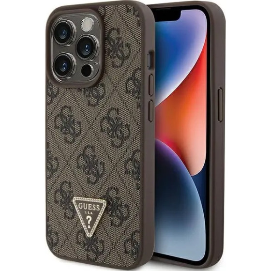Guess GUHCP15LP4TDPW iPhone 15 Pro 6.1 brown/brown hardcase Leather 4G Triangle Strass - (GUE003194-0)