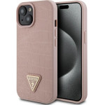 Guess GUHCP15SPCRTHCP iPhone 15 6.1 pink/pink hardcase Croco Triangle Metal Logo - (GUE003210-0)