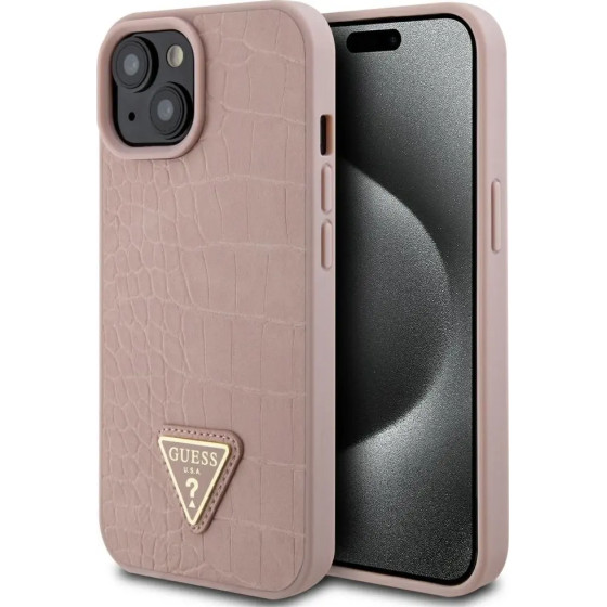 Guess GUHCP15SPCRTHCP iPhone 15 6.1 pink/pink hardcase Croco Triangle Metal Logo - (GUE003210-0)
