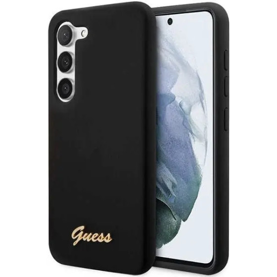 Guess GUHCS23MSLSMK S23+ S916 black/black hardcase Silicone Vintage Gold Logo - (GUE002621-0)