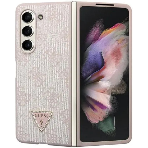 Guess GUHCZFD5P4TDPP F946 Z Fold5 case - pink Leather 4G Triangle Strass - (GUE003056-0)