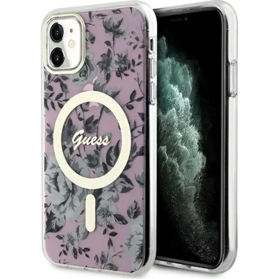 Guess GUHMN61HCFWSP iPhone 11 / Xr 6.1'' pink/pink hardcase Flower MagSafe - (GUE002930-0)