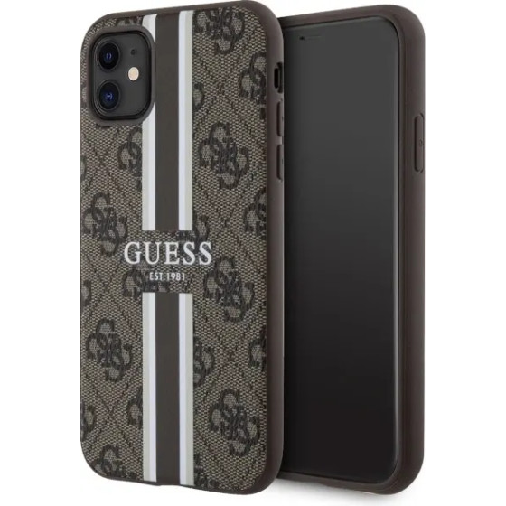 Guess GUHMN61P4RPSW iPhone 11 / Xr brown/brown hardcase 4G Printed Stripes MagSafe - (GUE002833-0)