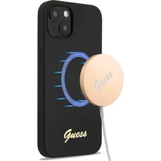 Guess GUHMP13MLSLMGBK iPhone 13 6.1 black/black hardcase Silicone Script Gold Logo Magsafe - (GUE001797-0)