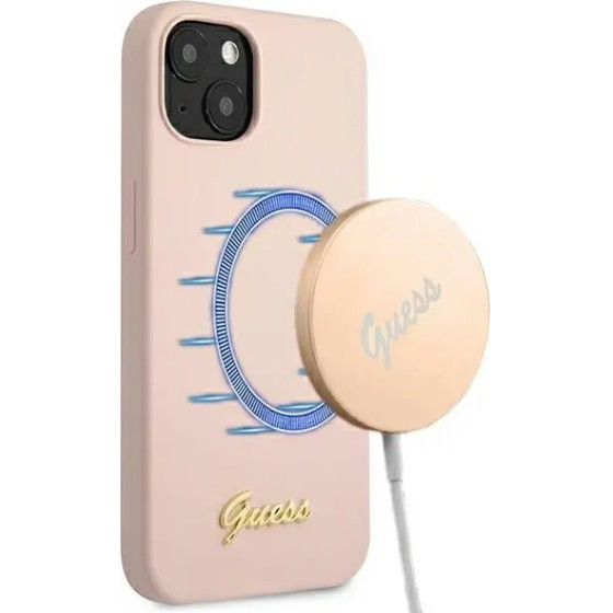 Guess GUHMP13MLSLMGLP iPhone 13 6.1 light pink/light pink hardcase Silicone Script Gold Logo Magsafe - (GUE001800-0)