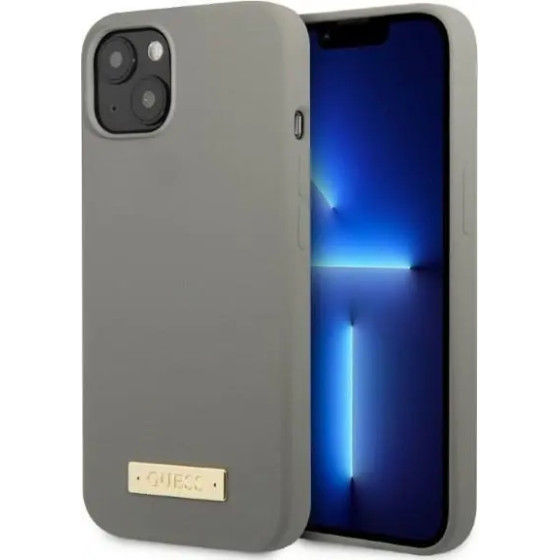 Guess GUHMP13MSPLG iPhone 13 6.1 grey/grey hard case Silicone Logo Plate MagSafe - (GUE002493-0)