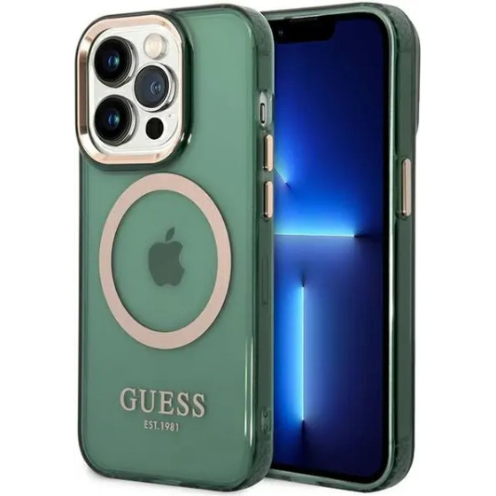 Guess GUHMP14LHTCMA iPhone 14 Pro 6.1'' green/khaki hard case Gold Outline Translucent MagSafe - (GUE002916-0)
