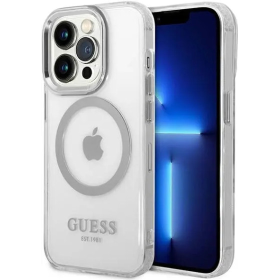 Guess GUHMP14LHTRMS iPhone 14 Pro 6.1 silver/silver hard case Metal Outline Magsafe - (GUE002424-0)