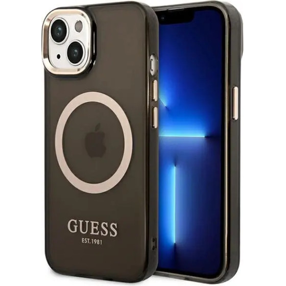 Guess GUHMP14MHTCMK iPhone 14 Plus 6.7'' black/black hard case Gold Outline Translucent MagSafe - (GUE002419-0)