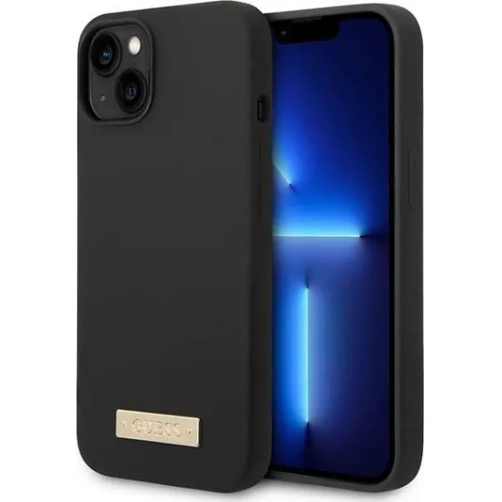 Guess GUHMP14MSBPLK iPhone 14 Plus 6.7 black/black hard case Silicone Logo Plate MagSafe - (GUE002411-0)