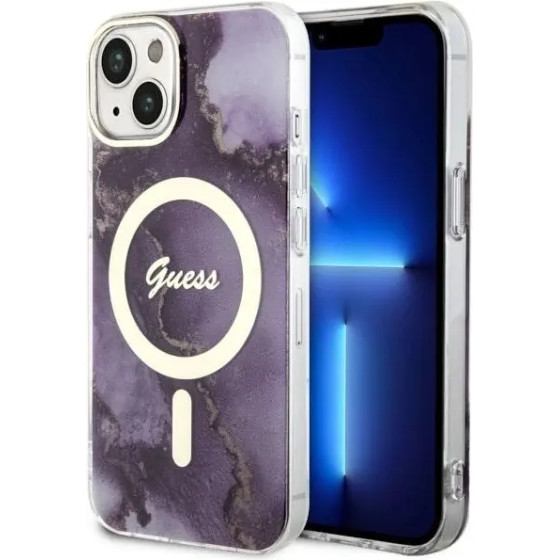 Guess GUHMP14SHTMRSU iPhone 14 6.1 purple/purple hardcase Golden Marble MagSafe - (GUE002778-0)