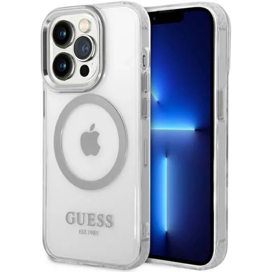 Guess GUHMP14XHTRMS iPhone 14 Pro Max 6.7 silver/silver hard case Metal Outline Magsafe - (GUE002425-0)