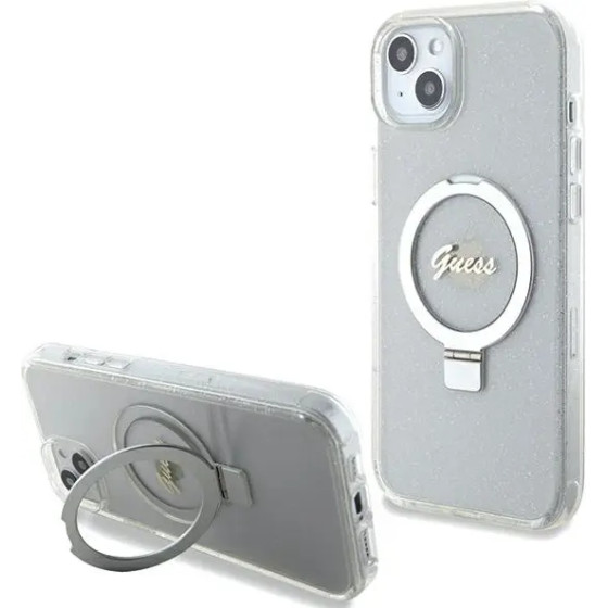 Guess GUHMP15MHRSGSD iPhone 15 Plus / 14 Plus 6.7 transparent/transparent hardcase Ring Stand Script Glitter MagSafe - (GUE003312-0)