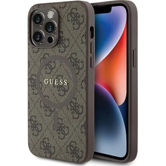 Guess GUHMP15XG4GFRW iPhone 15 Pro Max 6.7'' brown/brown hardcase 4G Collection Leather Metal Logo MagSafe - (GUE003477-0)