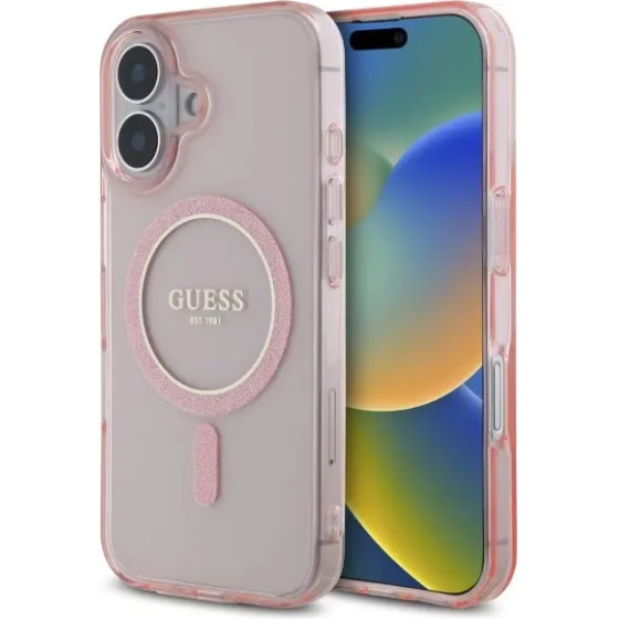 Guess GUHMP16SHFGEREP iPhone 16 6.1 pink/pink hardcase IML Glitter Circle MagSafe - (GUE004152-0)