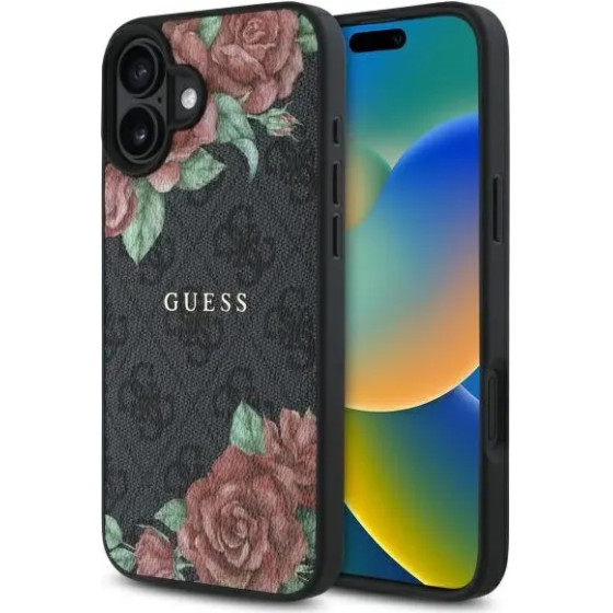 Guess GUHMP16SP4ROPEMCK iPhone 16 6.1 black/black hardcase 4G Flowers Print MagSafe - (GUE004228-0)