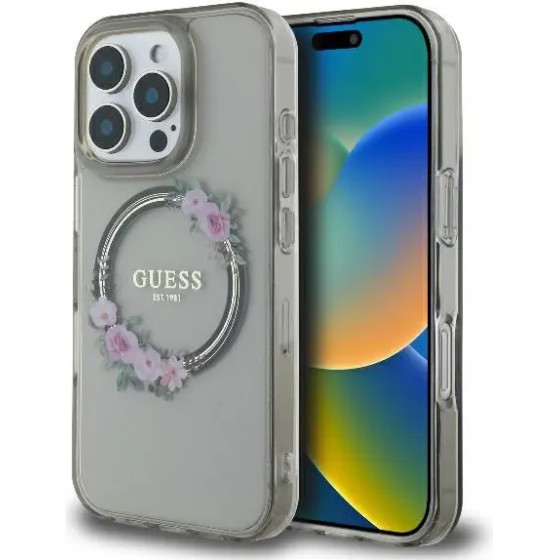 Guess GUHMP16XHFWFCK iPhone 16 Pro Max 6.9 black/black hardcase IML Flowers Wreath MagSafe - (GUE004155-0)