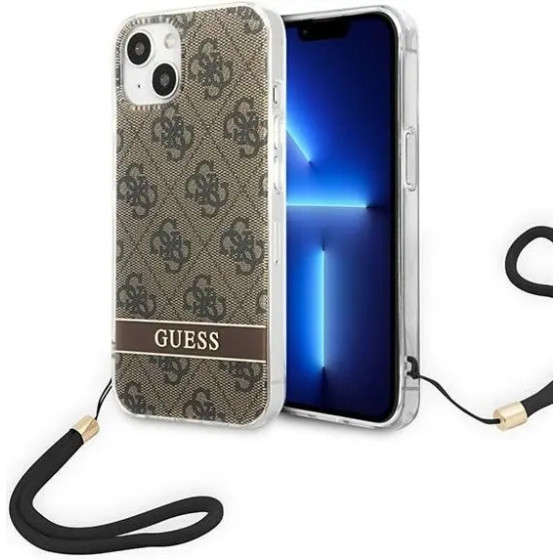 Guess GUOHCP14SH4STW iPhone 14 6.1 brown / brown hardcase 4G Print Strap - (GUE002122-0)