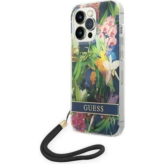 Guess GUOHCP14XHFLSB iPhone 14 Pro Max 6.7 blue / blue hardcase Flower Strap - (GUE002137-0)