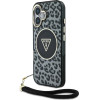 Guess HC IML Leopard Triangle Cord Strap MagSafe case for iPhone 16 - black - (GUE004388-0)