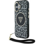 Guess HC IML Leopard Triangle Cord Strap MagSafe case for iPhone 16 - black - (GUE004388-0)