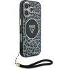 Guess HC IML Leopard Triangle Cord Strap MagSafe case for iPhone 16 - black - (GUE004388-0)