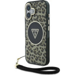 Guess HC IML Leopard Triangle Cord Strap MagSafe iPhone 16 Case - Brown - (GUE004391-0)