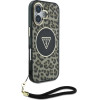 Guess HC IML Leopard Triangle Cord Strap MagSafe iPhone 16 Case - Brown - (GUE004391-0)